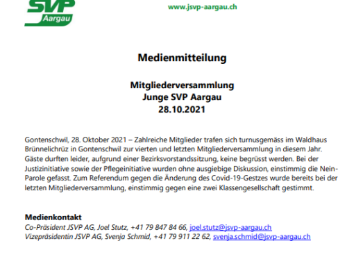 Medienmitteilung “Mitgliederversammlung Junge SVP Aargau vom 28.10.2021”